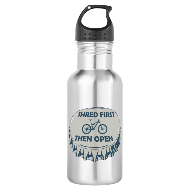 Shred First Then Open Mountain Biking Stainless Steel Water Bottle (Front)