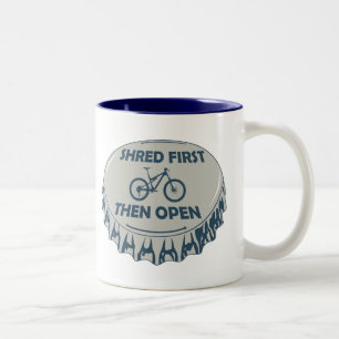 Shred First Then Open Mountain Biking Two-Tone Coffee Mug
