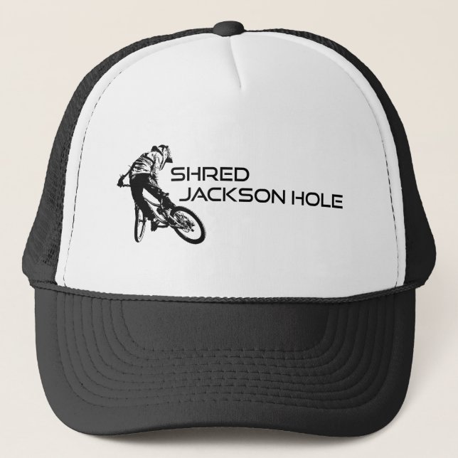 Shred Jackson Hole Wyoming Mountain Biking Trucker Hat (Front)