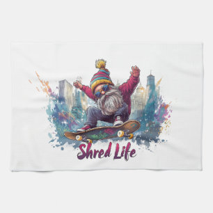 Shred Life - Cool Skateboarding Gnome Kitchen Towel