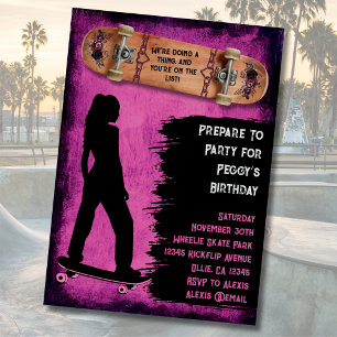 Shred Like a Girl Skater Birthday Invitations