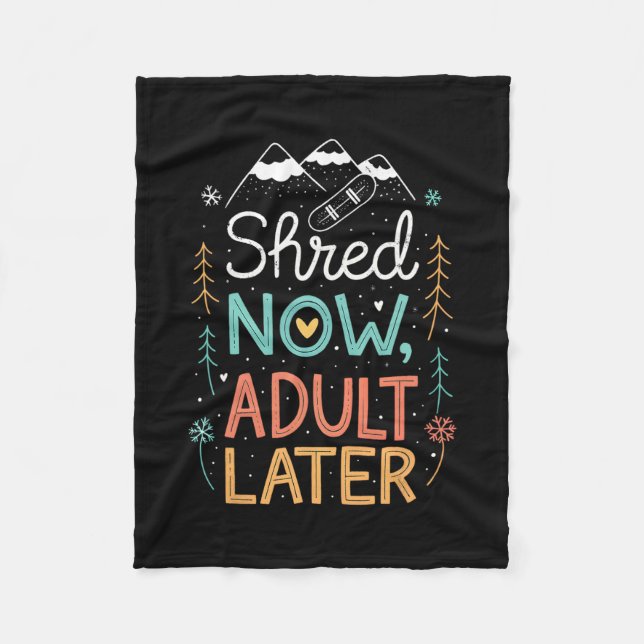 Shred Now Adult Later Snowboarding Doodle Mountain Fleece Blanket (Front)