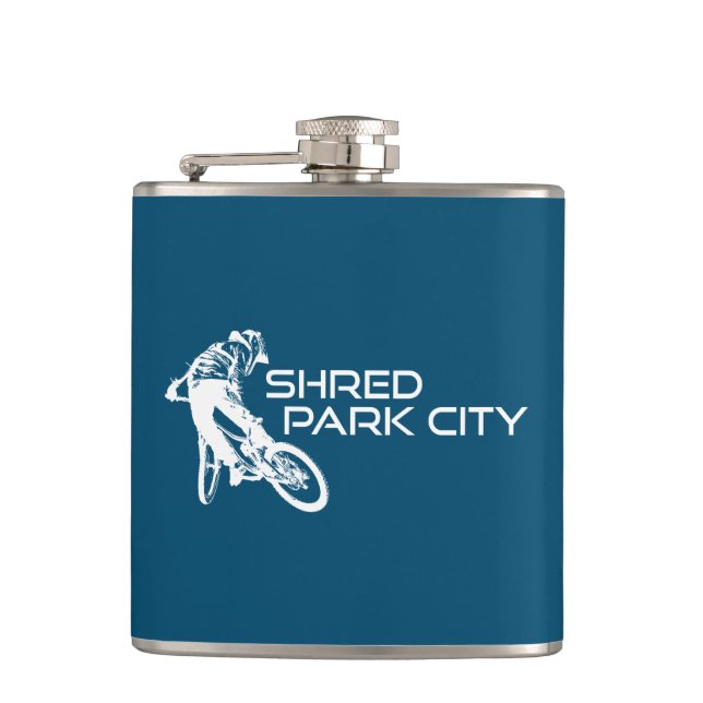 Shred Park City Utah Mountain Biking Flask (Front)
