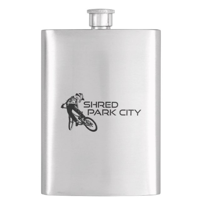 Shred Park City Utah Mountain Biking Flask (Front)