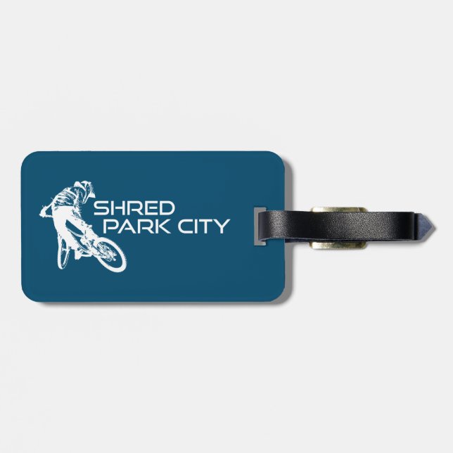 Shred Park City Utah Mountain Biking Luggage Tag (Back Horizontal)