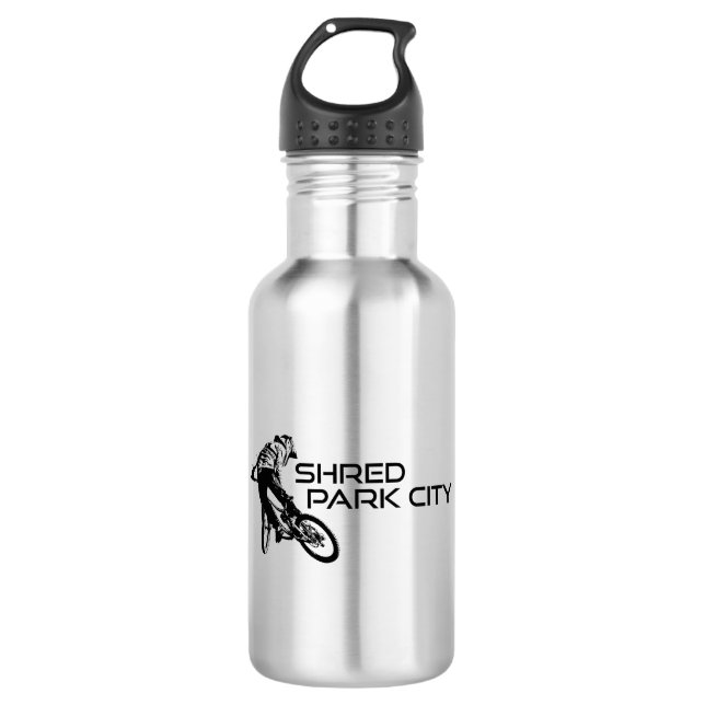 Shred Park City Utah Mountain Biking Stainless Steel Water Bottle (Front)