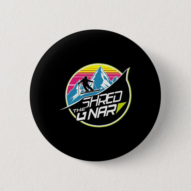 Shred The Gnar Skiing Freestyle Diamond Winter Spo Button (Front)