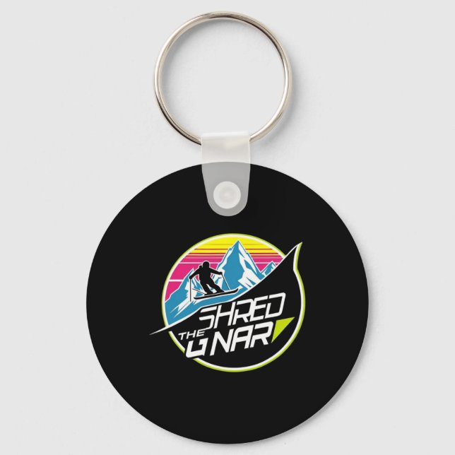 Shred The Gnar Skiing Freestyle Diamond Winter Spo Keychain (Front)