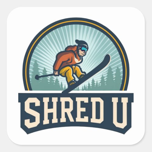 Shred University Skiing Square Sticker