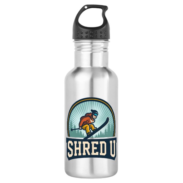 Shred University Skiing Stainless Steel Water Bottle (Front)