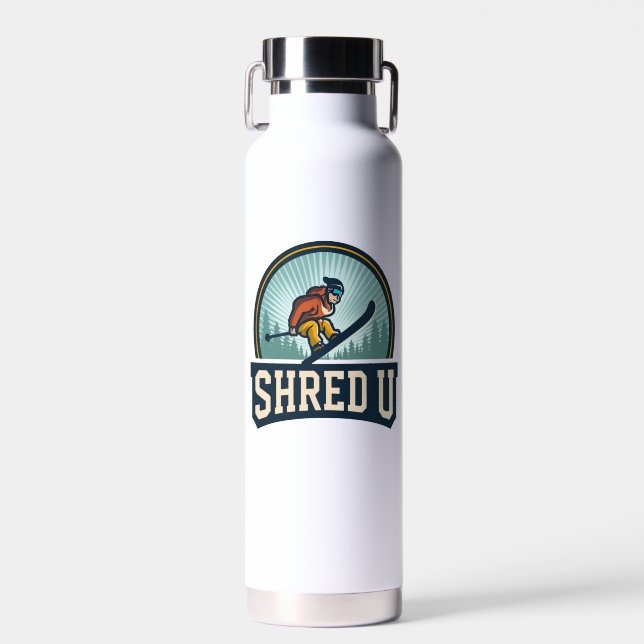 Shred University Skiing Water Bottle (Front)