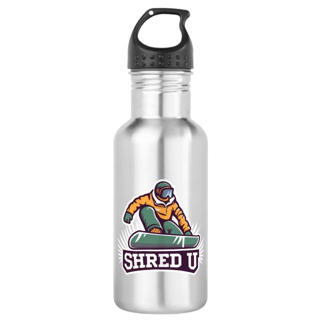 Shred University Snowboarding Stainless Steel Water Bottle (Front)