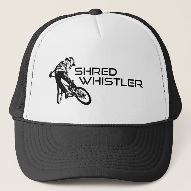 Shred Whistler British Columbia Mountain Biking Trucker Hat (Front)