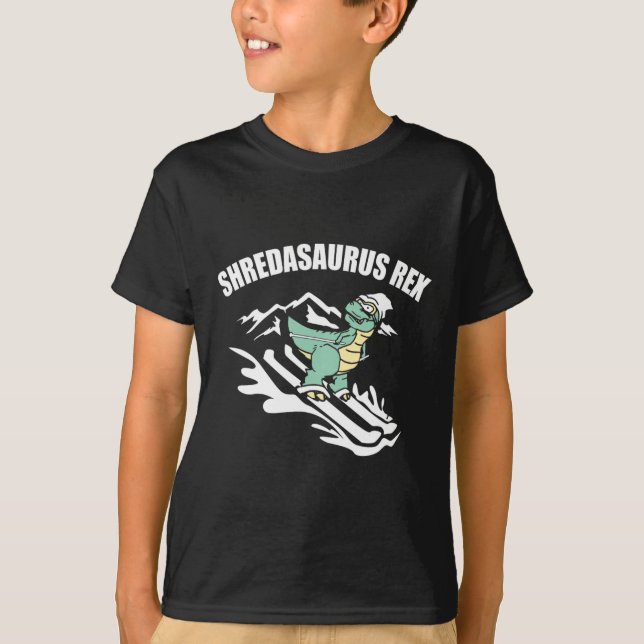 Shredasaurus Rex Ski Dinosaur Kids Funny Skiing Gi T-Shirt (Front)