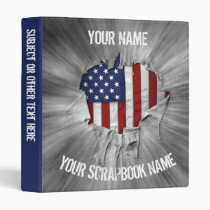 Shredded, Ripped and Torn American Flag 3 Ring Bin Binder