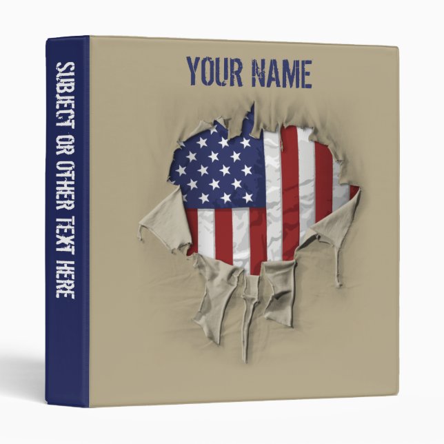Shredded, Ripped and Torn American Flag 3 Ring Binder (Front/Spine)