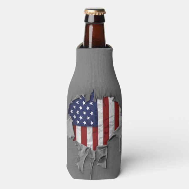Shredded, Ripped and Torn American Flag Bottle Cooler (Bottle Front)