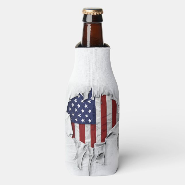 Shredded, Ripped and Torn American Flag Bottle Cooler (Bottle Front)