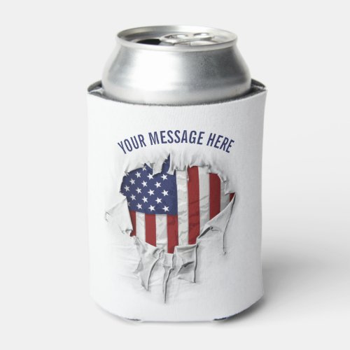 Shredded Ripped and Torn American Flag Can Cooler