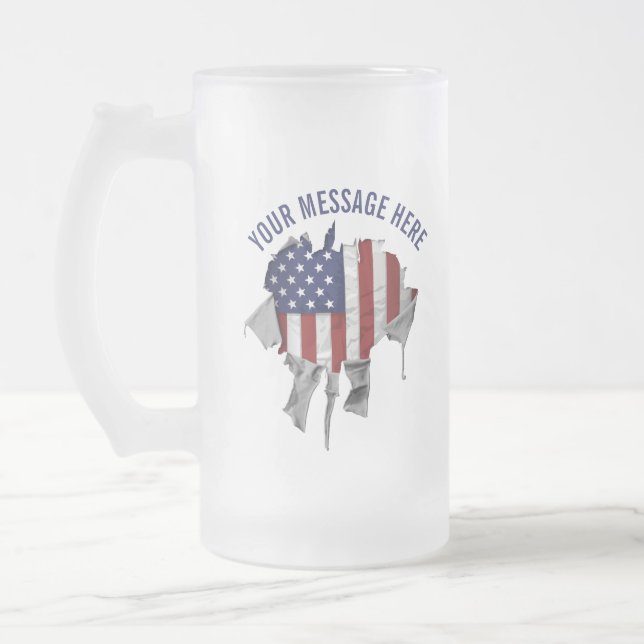 Shredded, Ripped and Torn American Flag Frosted Gl Glass Beer Mug (Left)