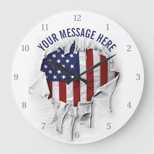 Shredded, Ripped and Torn American Flag Large Cloc Clock (Front)