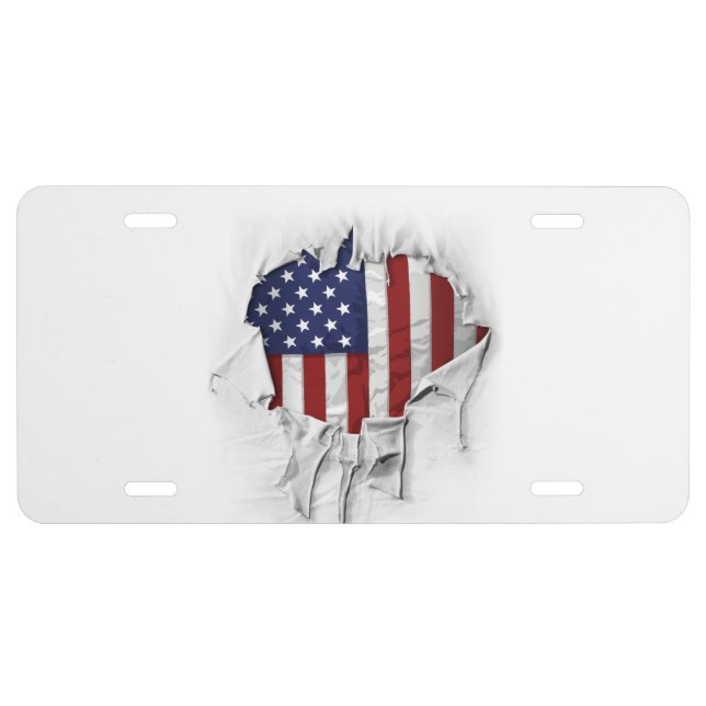 Shredded, Ripped and Torn American Flag License Plate (Front)