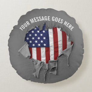 Shredded, Ripped and Torn American Flag Round Pill Pillow