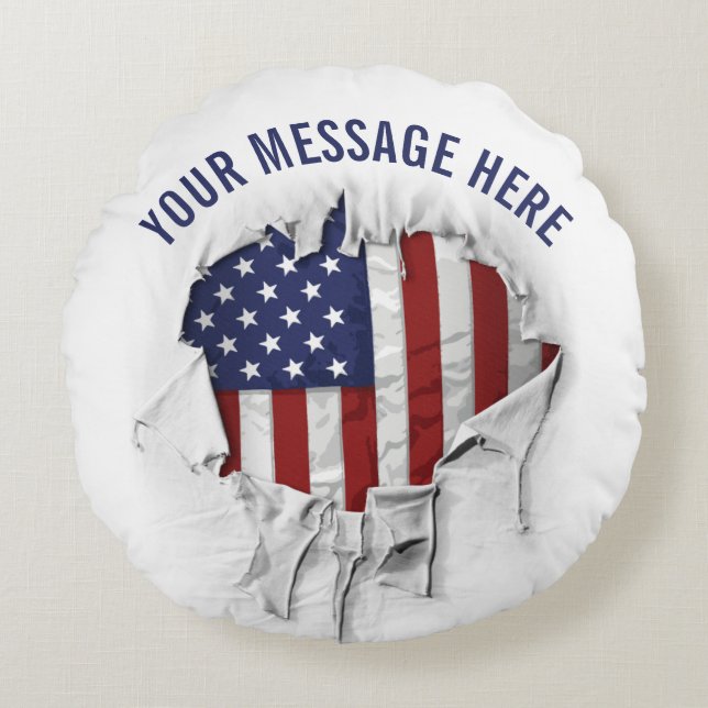 Shredded, Ripped and Torn American Flag Round Pill Pillow (Front)