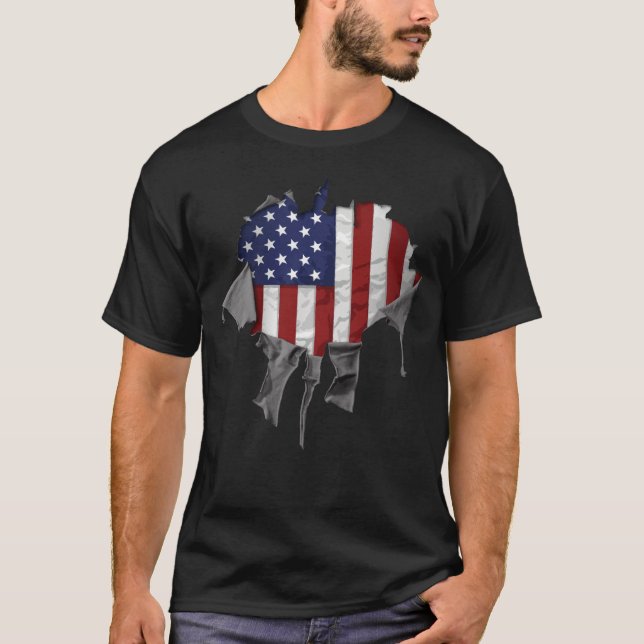 Shredded, Ripped and Torn American Flag T-Shirt (Front)