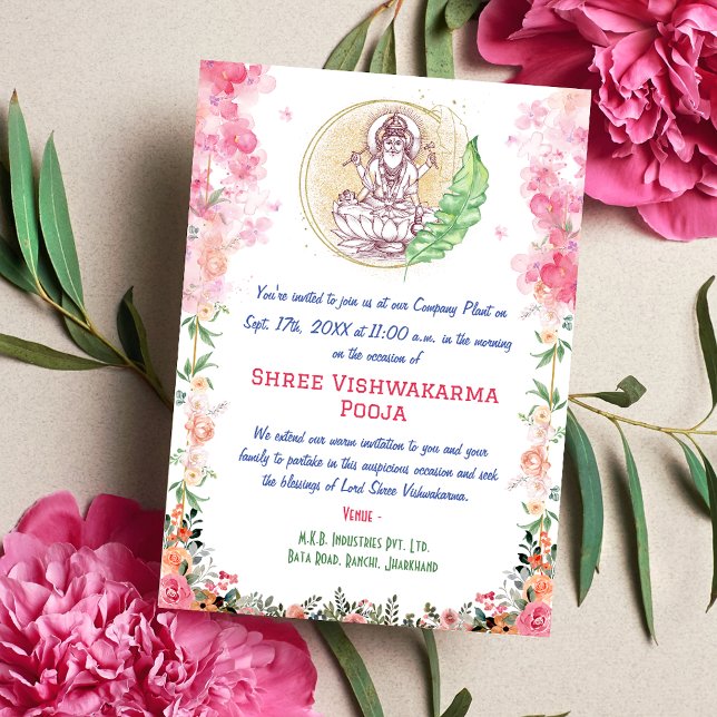 Shree Vishwakarma Pooja Floral Invitation (Creator Uploaded)