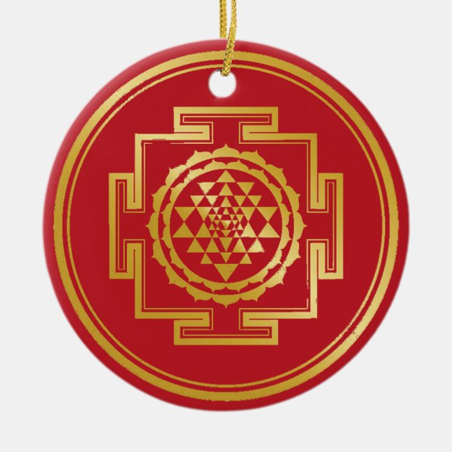 Shree Yantra Auspicious Sacred Geometrical Symbol Ceramic Ornament (Front)
