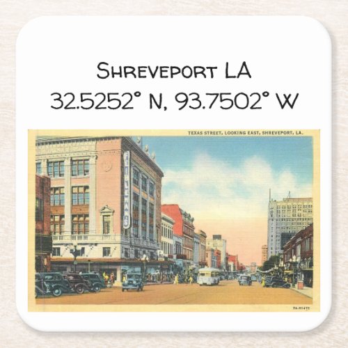 Shreveport LA Map Coordinates Vintage Style Square Paper Coaster
