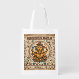 Shri Ganeshaya Namah Warli Art Poster - Lord Ganes Grocery Bag
