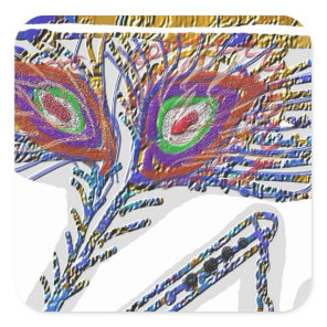 Shri KRISHNA : FLUTE, Peacock Feather, Makhan Square Sticker
