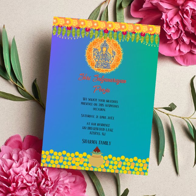 Shri Satyanarayan Pooja Hindu Indian Style Flower Invitation (Creator Uploaded)