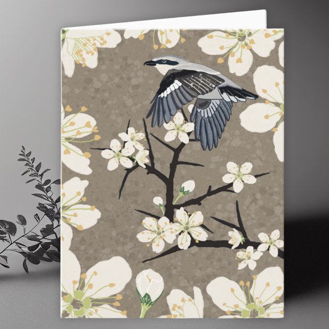 Shrike Bird and Flowers Drawing Blank Card (Creator Uploaded)