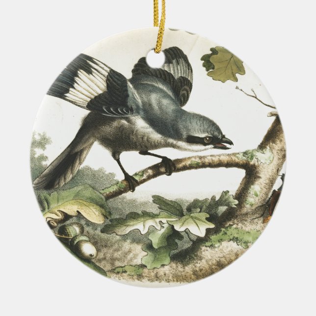 SHRIKE BIRD WITH BUG CERAMIC ORNAMENT (Front)