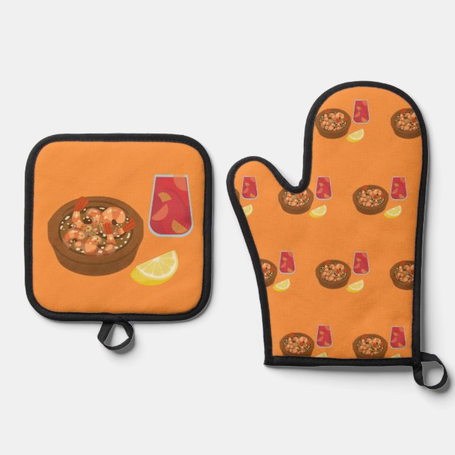 Shrimp and Sangria Oven Mitt & Pot Holder Set (Front)