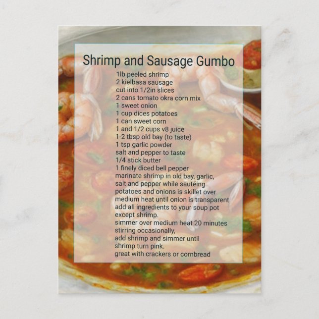 Shrimp and sausage gumbo recipe easy postcard (Front)