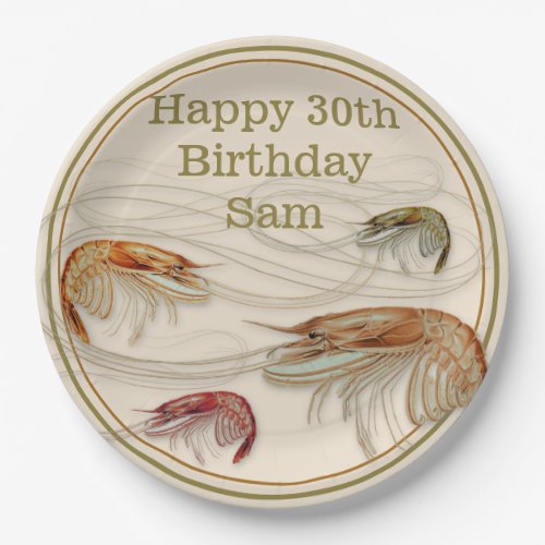 Shrimp Birthday Custom Text Seafood Party Paper Plates
