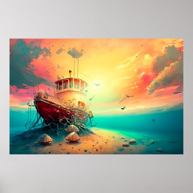 Shrimp Boat at Sunset Poster (Front)