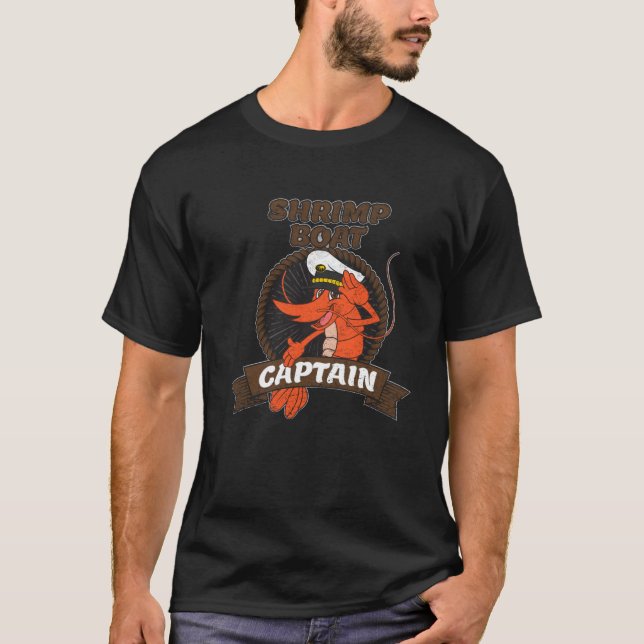 Shrimp Boat Captain Cute Retro Seafood Cartoon Pra T-Shirt (Front)