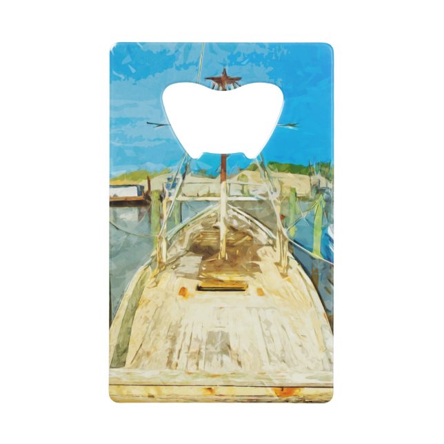 Shrimp Boat Under Repair Abstract Impressionism Credit Card Bottle Opener (Front)