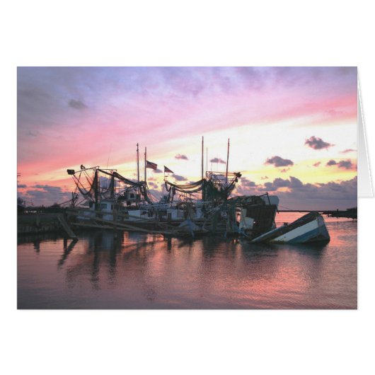Shrimp Boats at Sunset Cards (Front Horizontal)