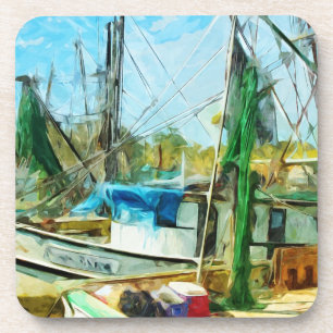 SHRIMP BOATS DOCKED Abstract Impressionist.jpg Beverage Coaster