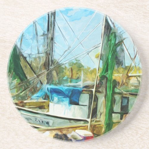SHRIMP BOATS DOCKED Abstract Impressionistjpg Drink Coaster