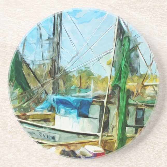 SHRIMP BOATS DOCKED Abstract Impressionist.jpg Drink Coaster (Front)