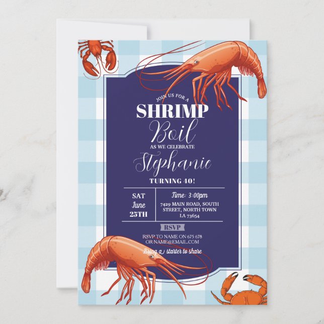 Shrimp Boil Birthday Party Seafood Crab Lobster Invitation (Front)