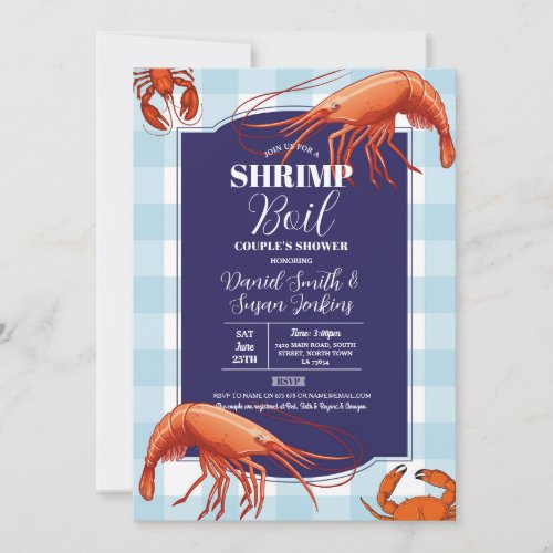 Shrimp Boil Engagement Party Seafood Navy Lobster Invitation