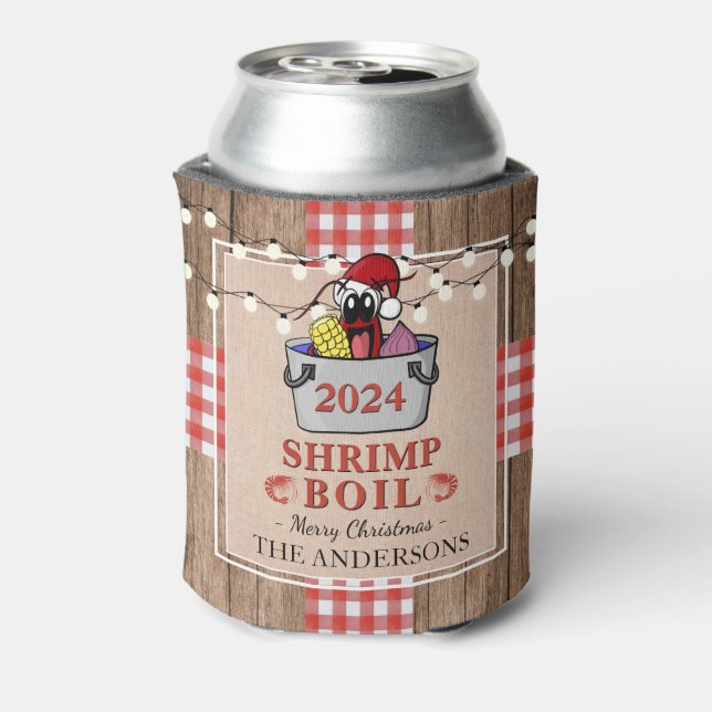 Shrimp Boil Rustic Seafood Christmas Holiday Party Can Cooler (Can Back)